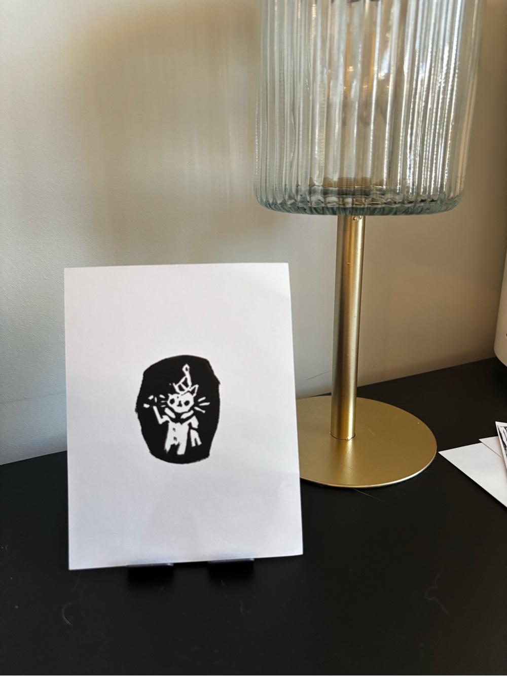 Hand-Printed Linocut Card- Magical Cat Design